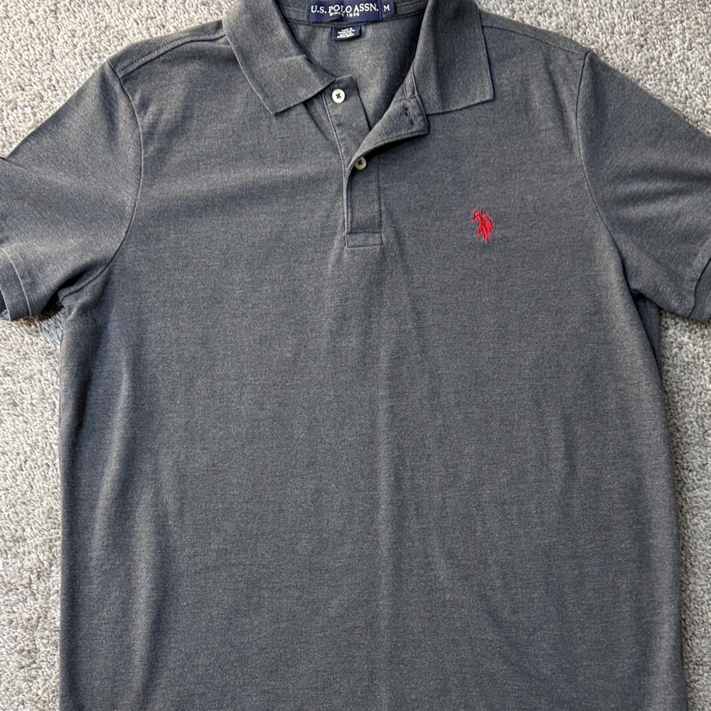 U.S. Polo Assn. Charcoal Polo Shirt with Red Logo